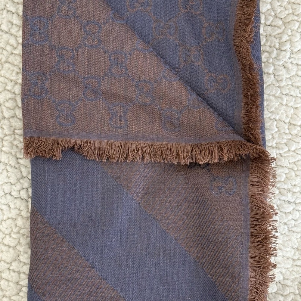 Gucci Brown and Blue Monogram Scarf